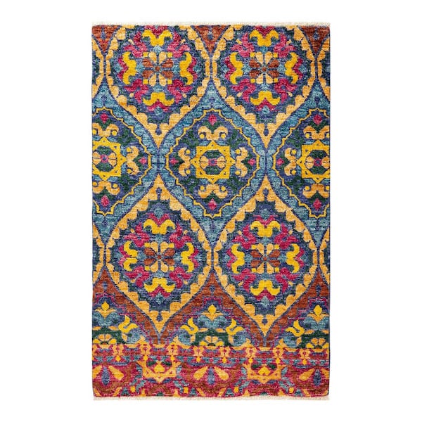 Ikat 4 ft. x 6 ft. Blue Modern Wool Indoor Area Rug