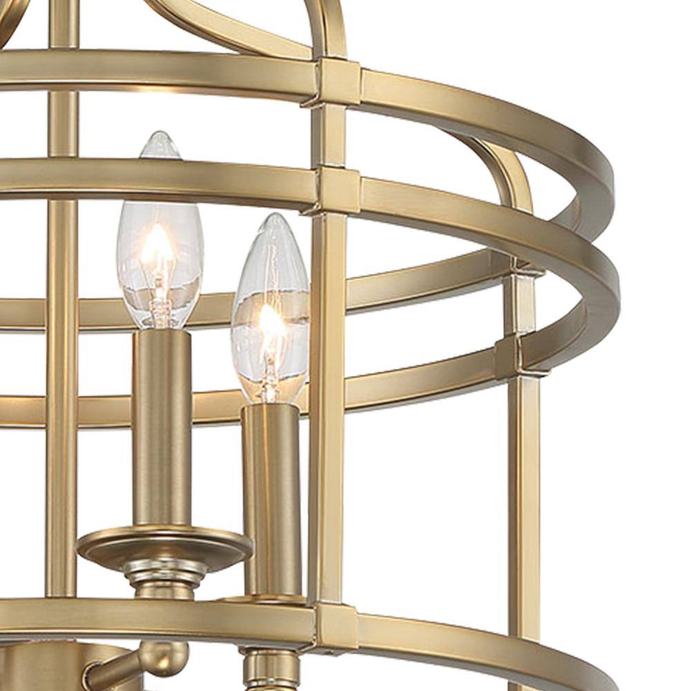 Brushed Honey Gold Glass Drum 4-Light Semi Flush Mount