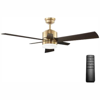 Hexton 52 in. Indoor Integrated LED Brushed Gold Ceiling Fan with Light Kit, Remote Control and 6 Reversible Blades