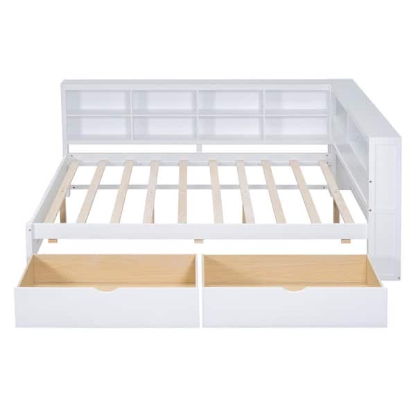Harper & Bright Designs White Wood Frame Full Size Daybed with 2-Spacious Drawers, Storage Shelf, USB Ports and Sockets