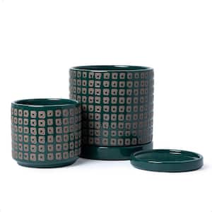 Contemporary 6 in. L x 6 in. W x 6 in. H Green Ceramic Round Indoor Planter (2-Pack)