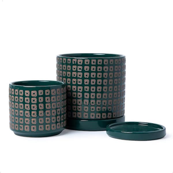 ITOPFOX Contemporary 6 in. L x 6 in. W x 6 in. H Green Ceramic Round Indoor Planter (2-Pack)