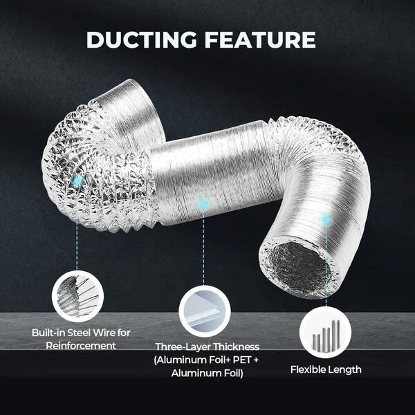 iPower Flexible 12 Inch 8 Feet Aluminum Ducting 4 Layer Protection