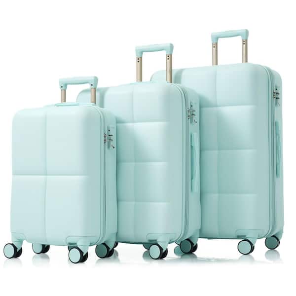 Aoibox 20 in. 24 in. 28 in. 3-Piece Grey Green Hardside Spinner Luggage Set with Lock and Cup Holder