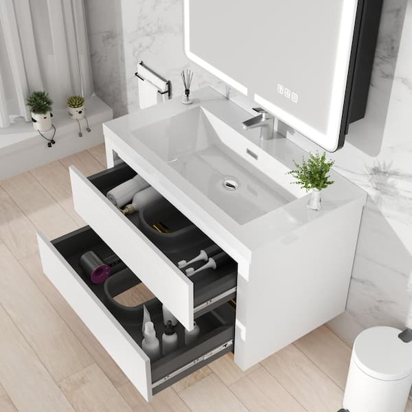 Y♡ Ziyudura 36 in. Single Sink Floating White Bath Vanity with White