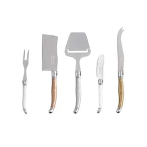 French Home Laguiole 5-Piece Cheese Knife, Fork, and Slicer Set, Mixed Metals