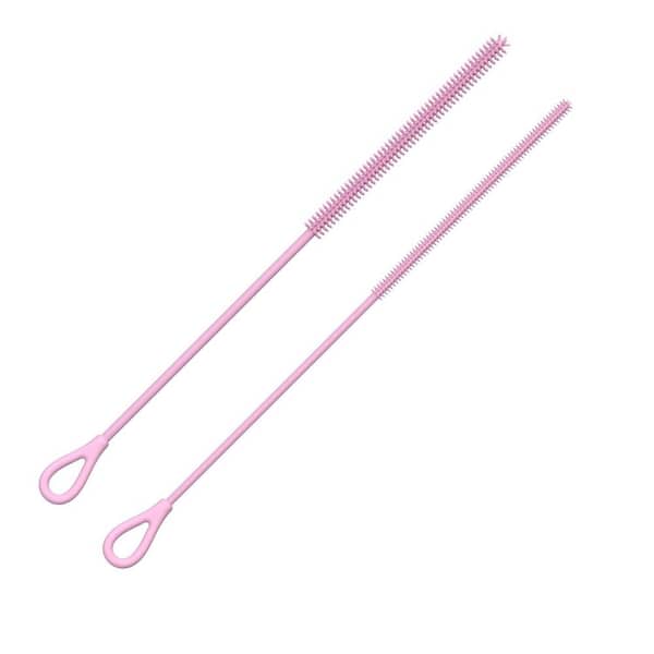 9.84 in. 6mm+9mm Non-slip Disposable Silicone Straw Cleaner Brush for Cleaning Tumbler, Pink (2-Pack)