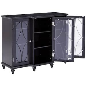 SignatureHome Finish Black Material Wood Enoch Buffet Server With Glass Doors Dimensions: 38"W x 15"L x 30"H