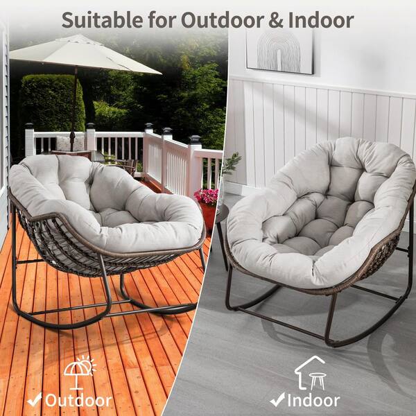 Sudzendf Metal Patio Outdoor Rocking Chair with Light Gray Sudzendf Metal Patio Outdoor Rocking Chair with Light Gray