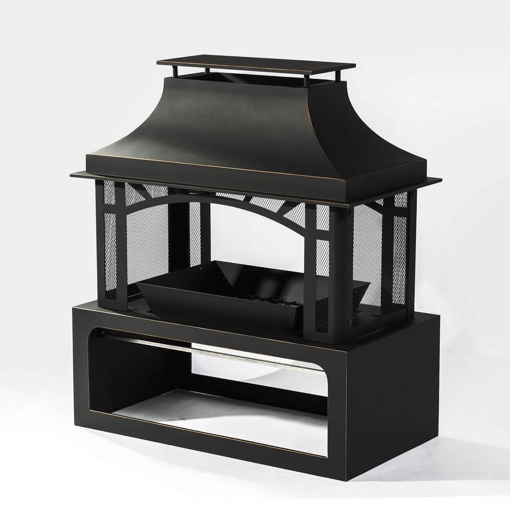 45.28 in. Black Steel Outdoor Wood Burning Fireplace Chimney