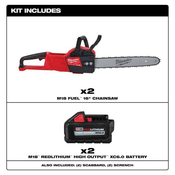 M18 FUEL 16 in. 18V Lithium-Ion Brushless Battery Electric Chainsaw with Two M18 6Ah High Output Batteries (2-Tool)