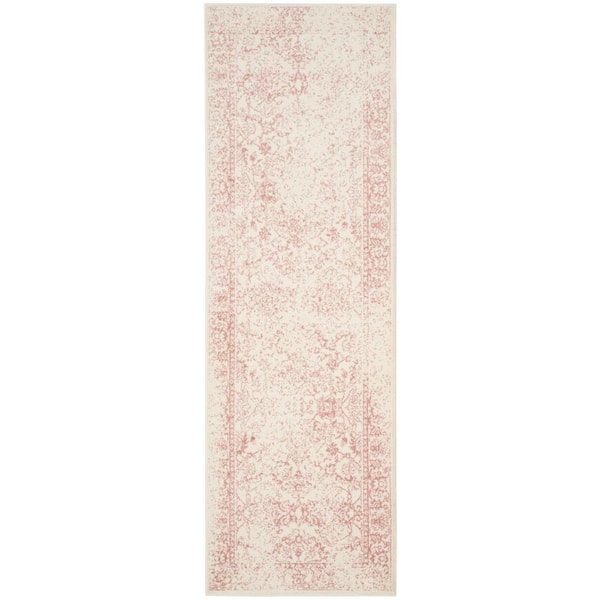 Adirondack 3 ft. x 22 ft. Ivory/Rose Border Distressed Runner Rug
