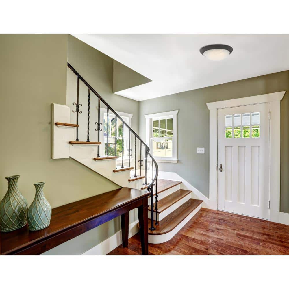 11" Alabaster Glass Globe LED Ceiling Light in Oil Rubbed Bronze