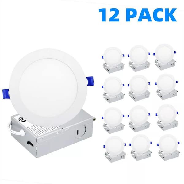 KOAOEIRS 5/6 in Ultra Thin Adjustable CCT LED Recessed Ceiling Light Dimmable Indoor/Outdoor Canless Integrated LED Light,12-Pack