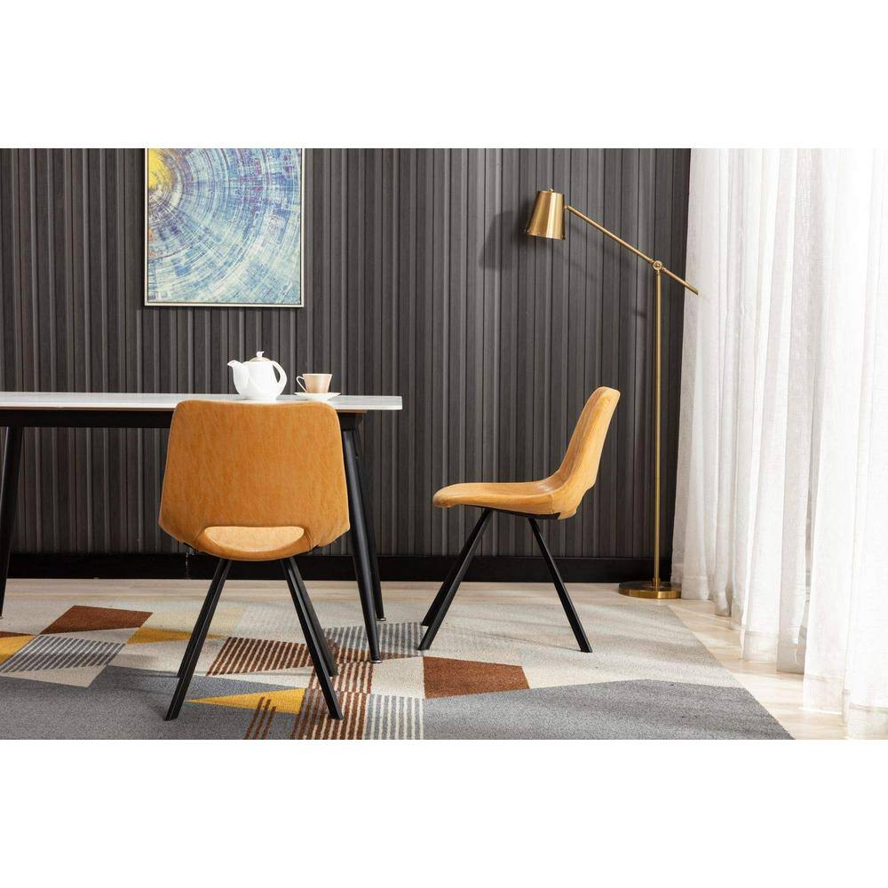Sleek Tan Leather & Metal Upholstered Low Side Chair