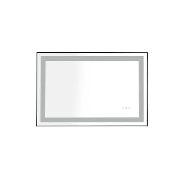 Unbranded 36 in. W x 24 in. H LED Rectangle Framed Black Mirror Anti-Fog Dimmable Makeup Lighted Mirror with Touch Button
