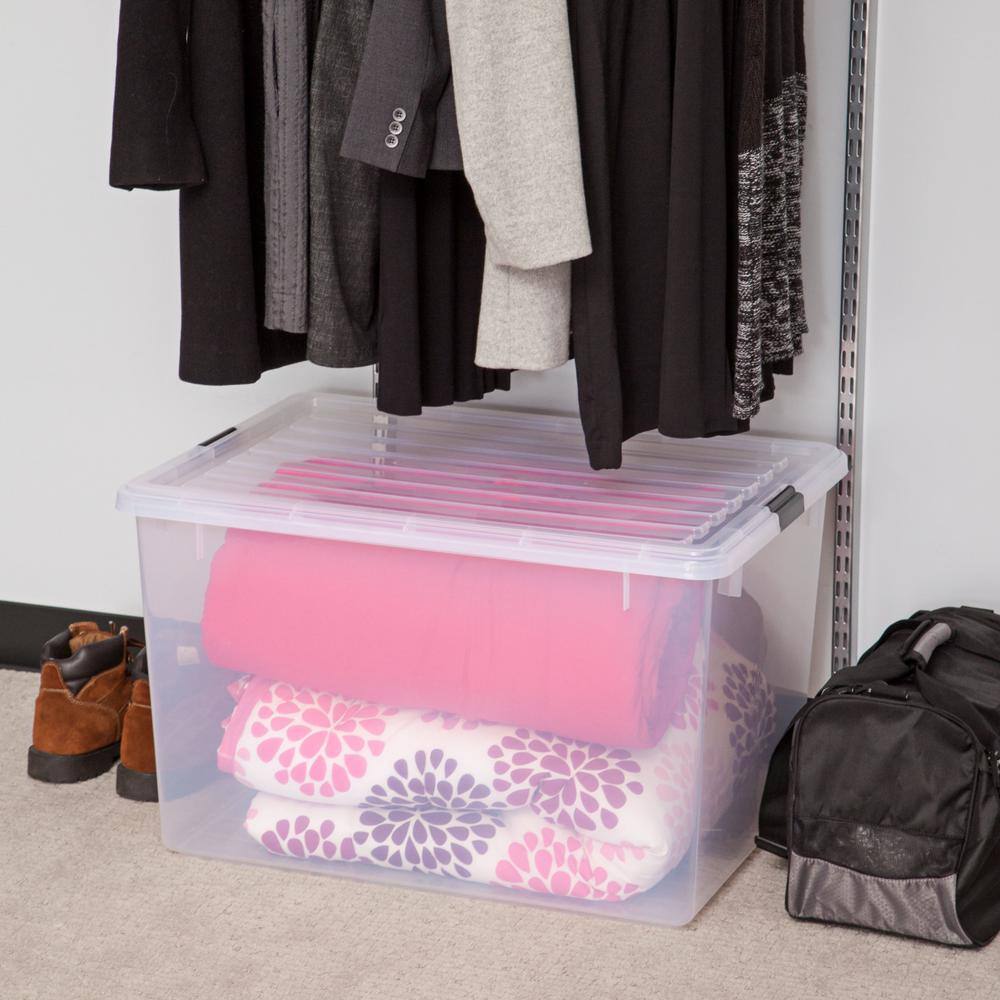 Clear 33 Gallon Stackable Plastic Storage Box with Buckle Lid