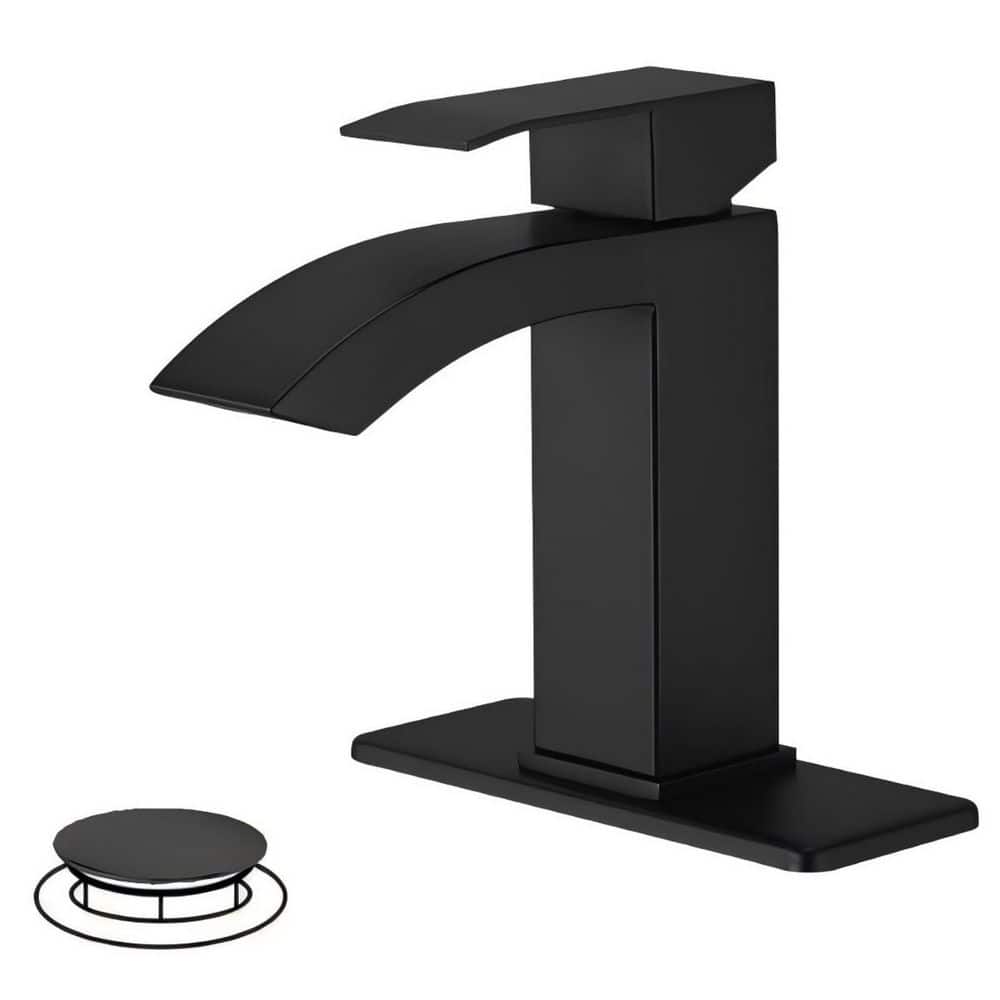 Single Handle Single Hole Bathroom Faucet with Pop-up Drain Stainless Steel Waterfall Sink Vanity Taps in Matte Black price history on PriceWatchPro