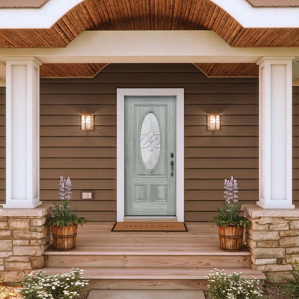 JELD-WEN 36 in. x 80 in. Left-Hand 3/4 Oval Brevard Glass Stone