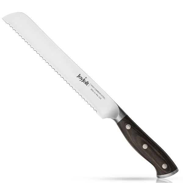 JoyJolt 8 in. High-Carbon Steel Full Tang Kitchen Knife Bread Knife with Pakkawood Handle