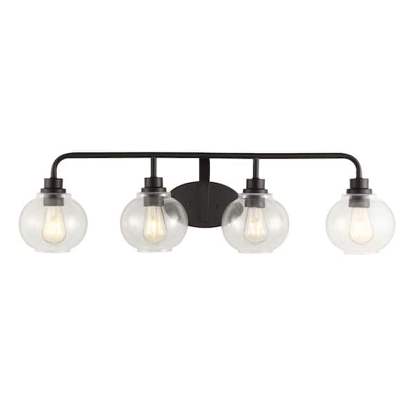 Sandrine 36 in. 4-Light Oil Rubbed Bronze Iron/Seeded Glass Cottage Rustic LED Vanity Light