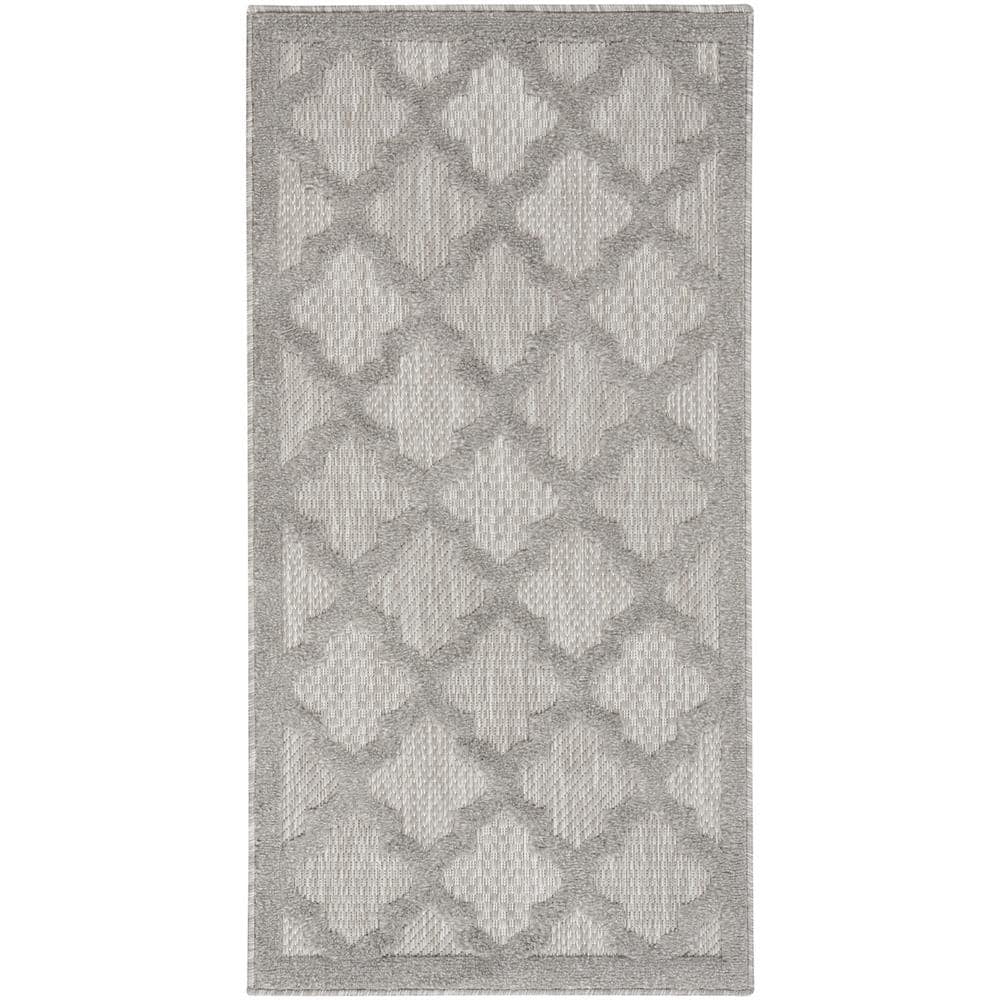 Silver Grey Trellis Flat Woven Reversible Synthetic Rug 2' x 4'