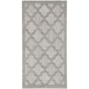 Easy Care Silver Grey 2 ft. x 4 ft. Geometric Contemporary Indoor Outdoor Kitchen Runner Area Rug