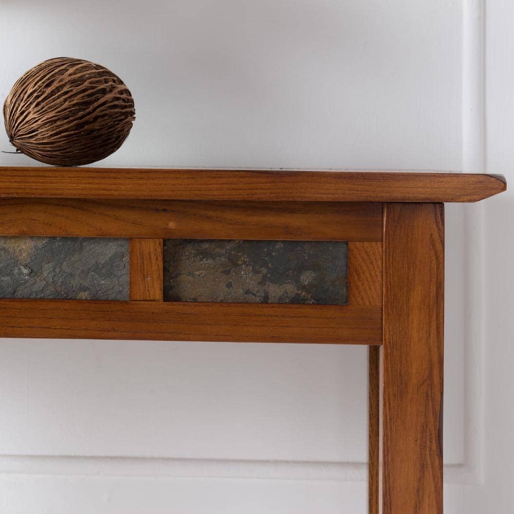 Rustic Oak and Slate Hall Console Table with Shelf