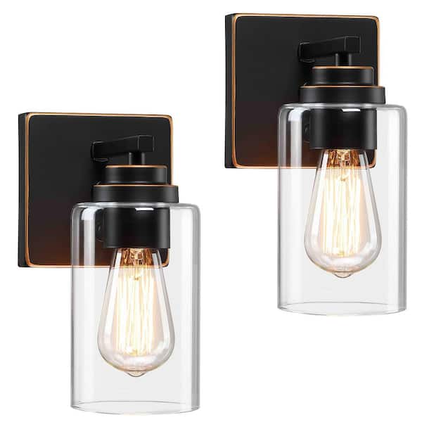 4.8 in. 1-Light Oil Rubbed Bronze Vanity Light with Clear Glass Shades (2-Pack)