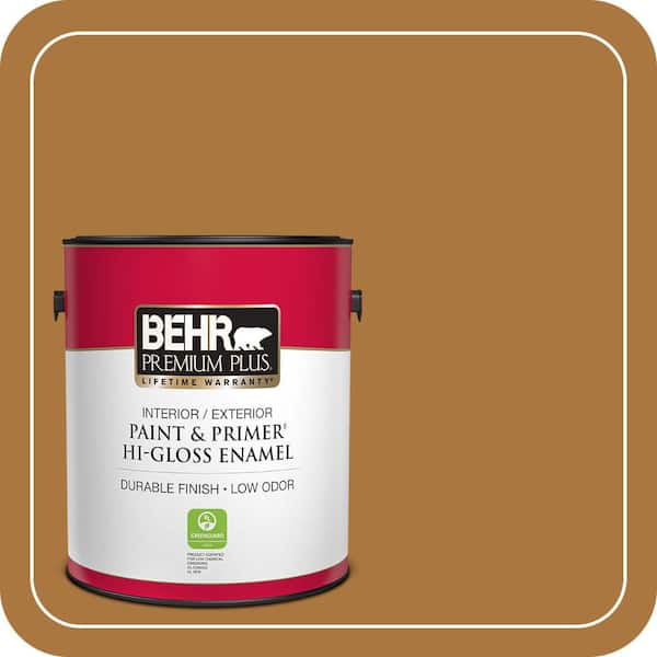 BEHR PREMIUM PLUS 1 gal. #M250-7 Blonde Wood Hi-Gloss Enamel Interior/Exterior Paint & Primer