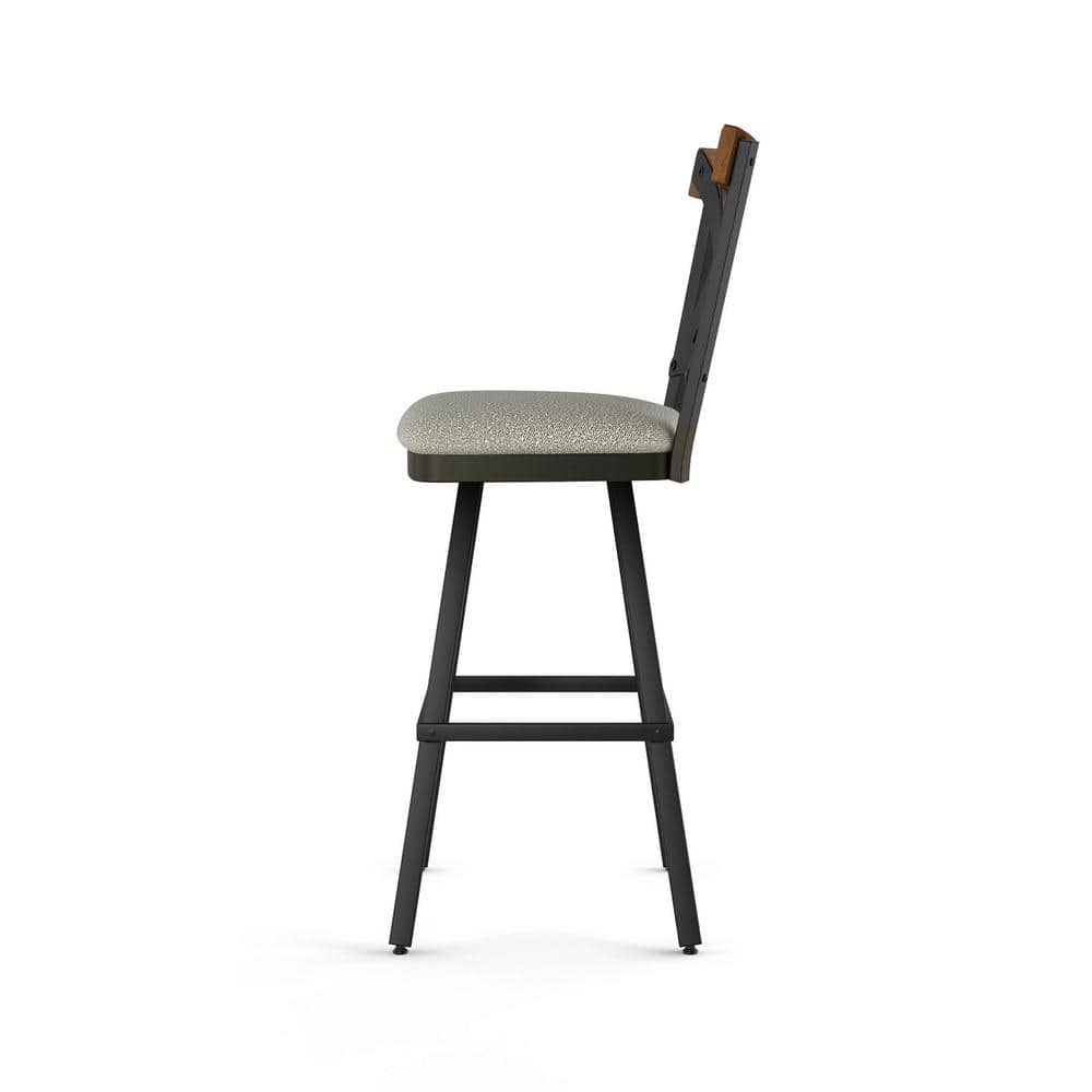 Snyder 46'' Beige Swivel Bar Stool with Aged Wood and Black Metal