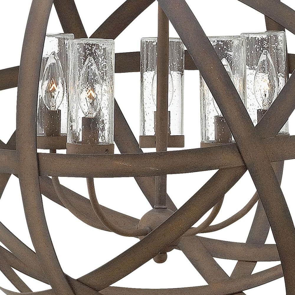 Carson Vintage Iron 5-Light Outdoor Globe Pendant with Clear Seedy Glass