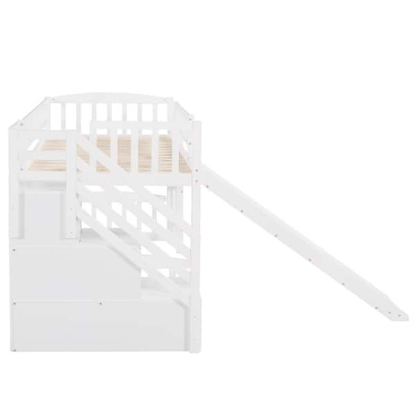 ANBAZAR White Modern Twin Size Low Loft Bed with Slide, Wood Kids Loft Bed  Frame with Ladder and Rails, No Box Spring Needed 01736ANNA-K - The Home  Depot