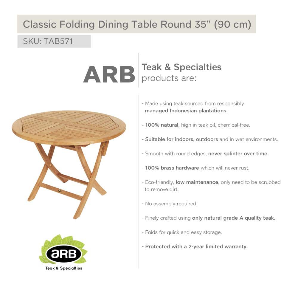 Light Brown Round Teak Folding Outdoor Dining Table