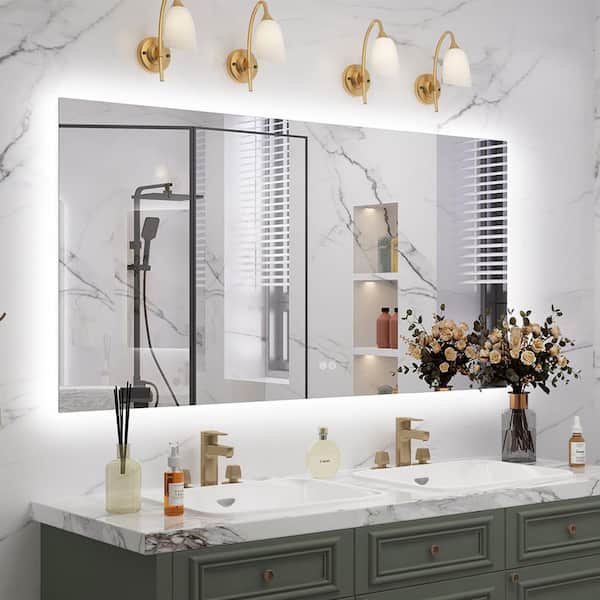 60 in. W x 30 in. H Rectangular Frameless Super Bright Backlited LED Anti-Fog Tempered Glass Wall Bathroom Vanity Mirror