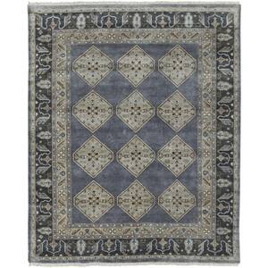 9 X 12 Blue and Gray Floral Area Rug
