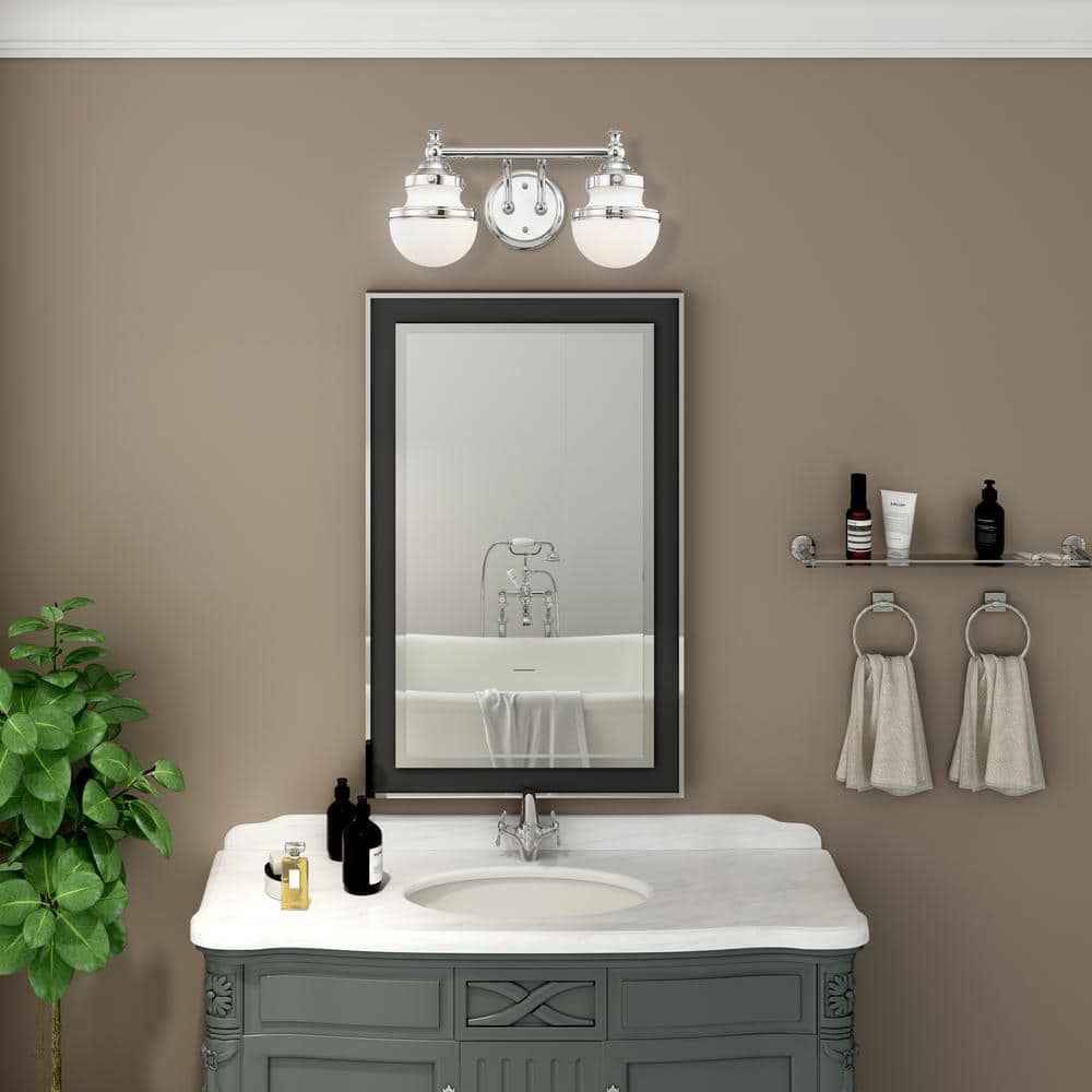 Polished Chrome Two-Light Bath Vanity with Opal Glass Shades