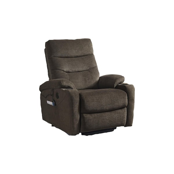 Unbranded Dark Brown Fabric Electric Power Lift Recliner Chair with Massage and Heat