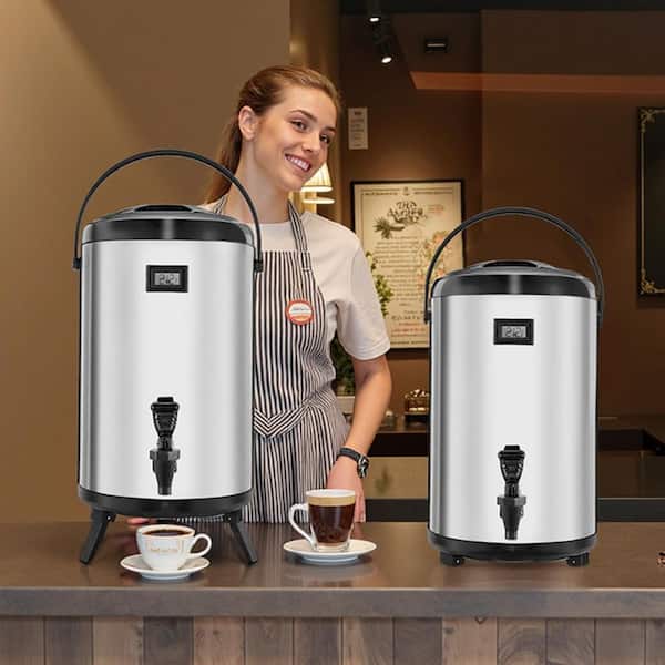 3.2 Gal. Stainless Steel Insulated Beverage Dispenser 2 Pack with Spigot and Temp Display for Hot & Cold Drinks in Cafes