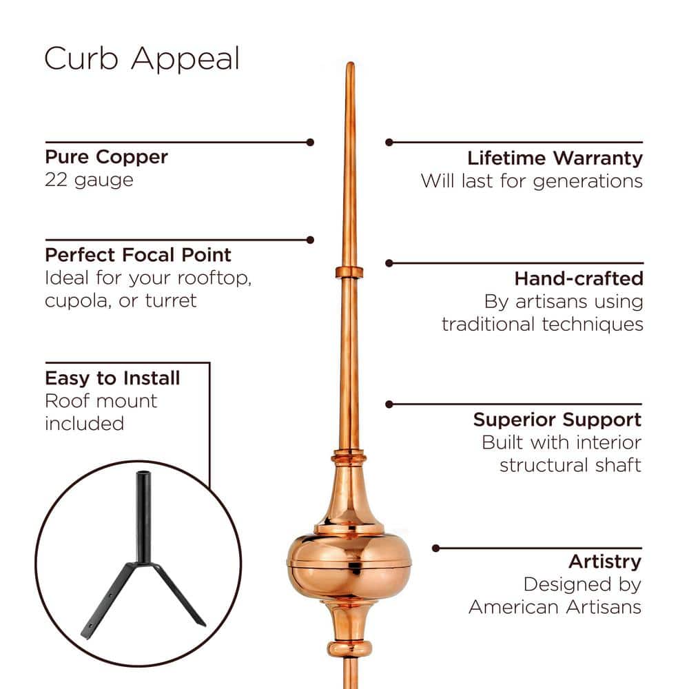 Morgana Polished Copper 33" Rooftop Finial with Steel Mount