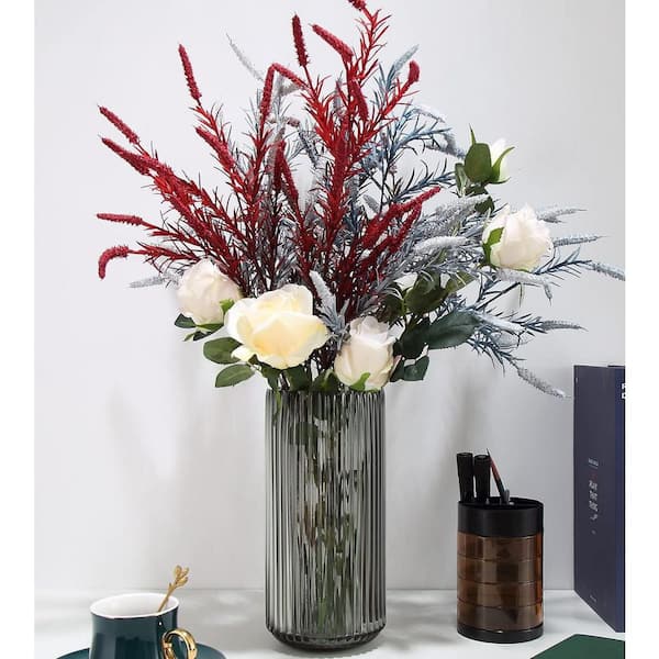 Unbranded 9.8 in. Gray Glass Large Cylinder Decorative Vase