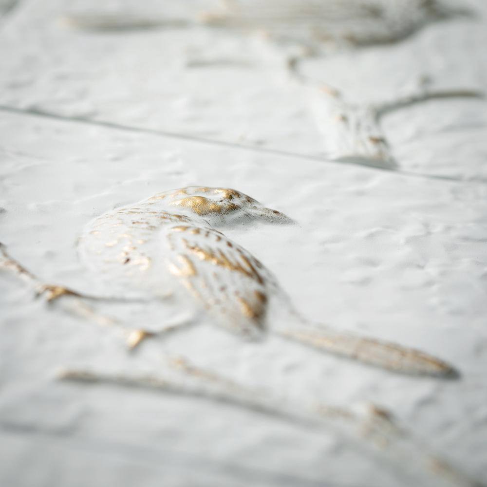 White and Beige Metal Bird Wall Sculpture, 30" x 30"