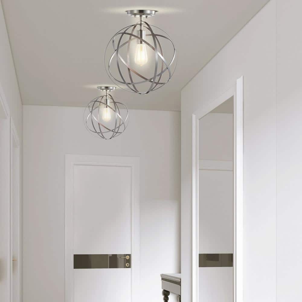 Contemporary Nickel Globe LED Flush Mount Pendant 13"
