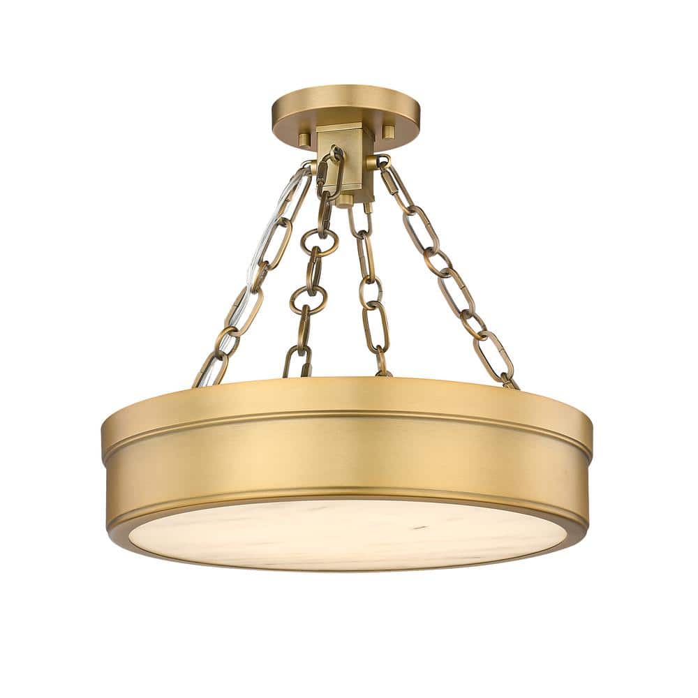 Anders 30-W 15 in. 1-Light Rubbed Brass Integrated LED Semi Flush Mount Lig