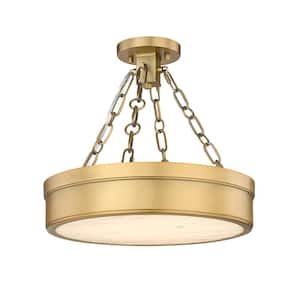 Anders 30 W 15 in 1 Light Rubbed Brass Integrated LED Semi Flush Mount Light with Marbling Parian Plastic Shade