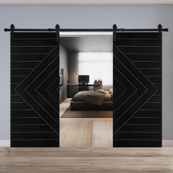 AIOPOP HOME Modern Line Designed 48 in. x 80 in. MDF Panel Black Painted  Double Sliding Barn Door with Hardware Kit MC2180X48DBL - The Home Depot
