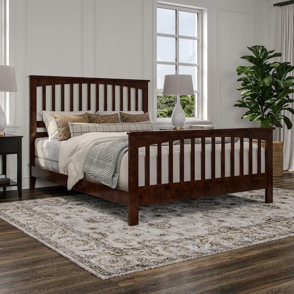 AFI Brooklyn Walnut Brown Solid Wood Frame Queen Foundation Bed with Matching Footboard