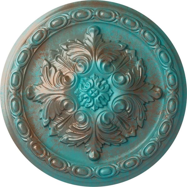Ekena Millwork 11-3/8 in. x 2 in. Acanthus Urethane Ceiling Medallion, Copper Green Patina