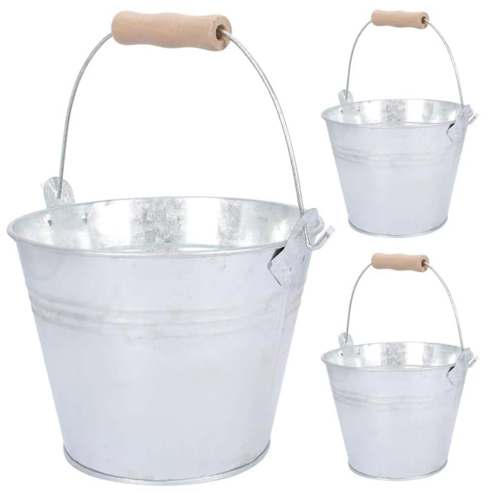 Galvanized Metal Ash Bucket Set with Wooden Handle, 3-Pack for Fireplace, Grill, Camping and Storage price history on PriceWatchPro