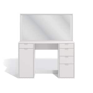 Sofia 5-Drawer White Vanity with Mirror and Storage Door 54.33 in. H x 47.25 in. W x 17.7 in. D